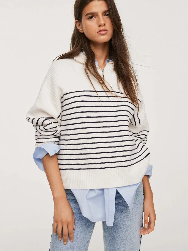 MG2023 summer fashion new lazy style loose straight tube long-sleeved stand collar striped knitted sweater women's clothing
MG2023 summer fashion new lazy style loose straight tube long-sleeved stand collar striped knitted sweater women's clothing