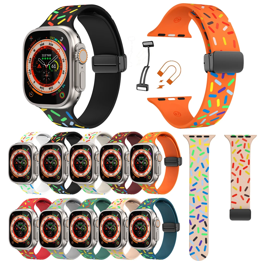 Магнитный ремешок JKER для Apple watch band 44 мм 45 мм 40 мм 41 мм 49 мм 42 38 мм, Радужный силиконовый браслет для iwatch series 8 Ultra 7 6 5