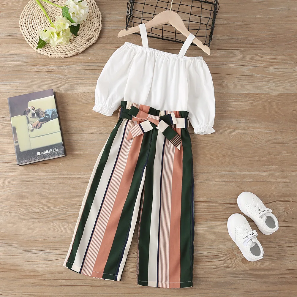Infant Baby Girls Outfit Set 2023 New Casual White Suspender Top+striped Color-blocking Trousers Set Baby Girl Clothes
Infant Baby Girls Outfit Set 2023 New Casual White Suspender Top+striped Color-blocking Trousers Set Baby Girl Clothes