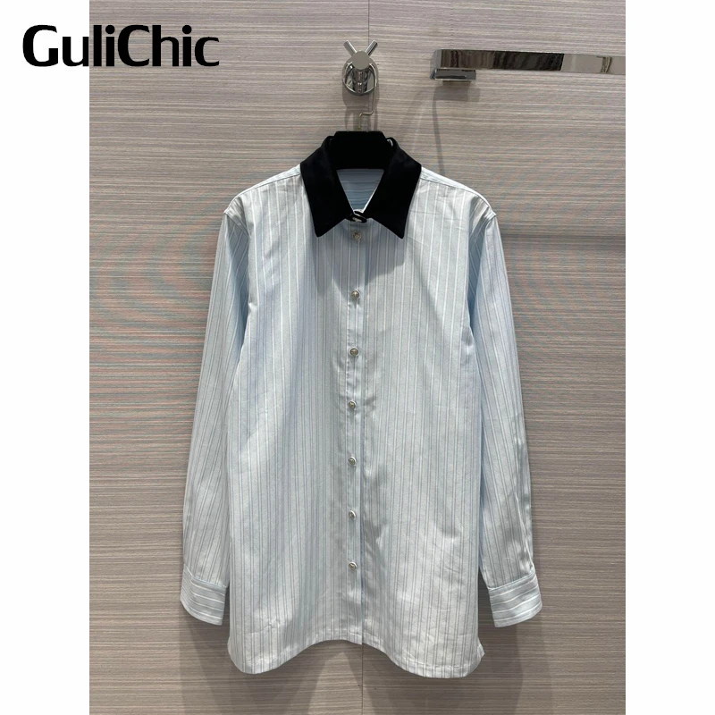9.21 GuliChic Women Fashion Contrast Color Velvet Collar Striped Classic Loose Long Sleeve Side Split Cotton Midi Shirt
9.21 GuliChic Women Fashion Contrast Color Velvet Collar Striped Classic Loose Long Sleeve Side Split Cotton Midi Shirt