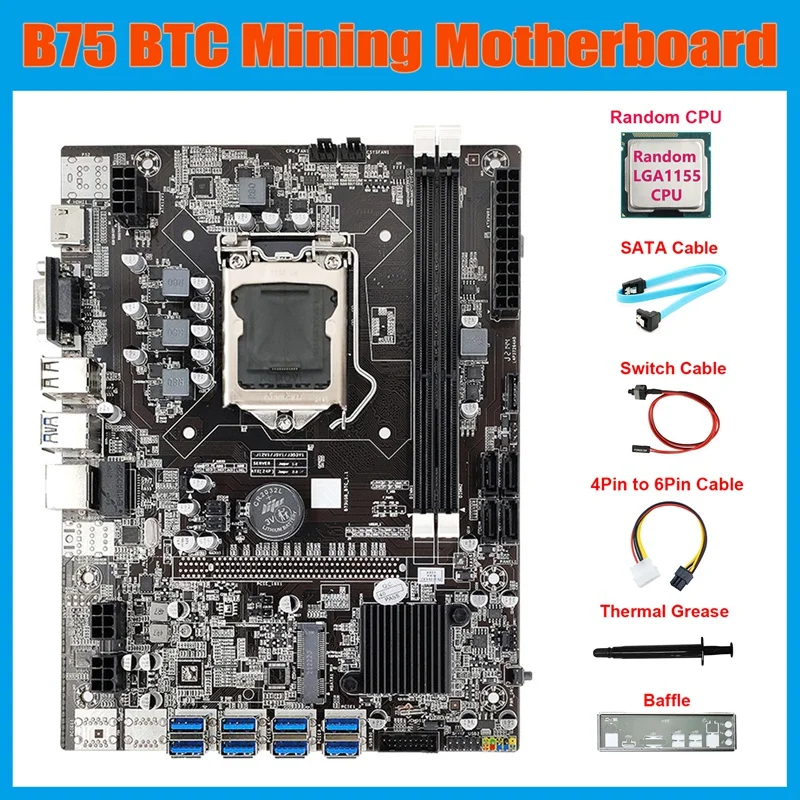 Материнская плата для майнинга B75 8USB ETH + ЦП + кабель 4-6 контактов + кабель SATA + кабель переключателя + перегородка + термопаста Для майнинга BTC
Материнская плата для майнинга B75 8USB ETH + ЦП + кабель 4-6 контактов + кабель SATA + кабель переключателя + перегородка + термопаста Для майнинга BTC