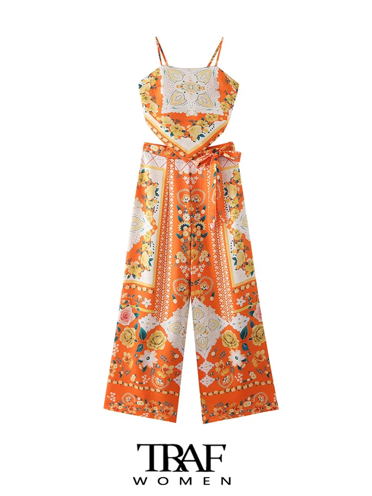 TRAF Women Fashion Backless Bow Tied Printed Camis And High Waist Side Zipper Wide Leg Pants Female Two Piece Sets Mujer
TRAF Women Fashion Backless Bow Tied Printed Camis And High Waist Side Zipper Wide Leg Pants Female Two Piece Sets Mujer