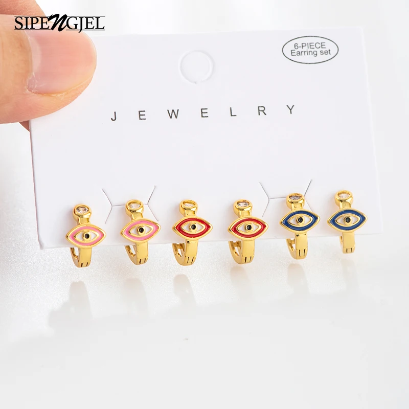 SIPENGJEL 6 Pcs Colorful Enamel Circle Hoop Earrings Set Creativity Evil Eye Gold Color Hoop Earrings For Women Jewelry Set 
SIPENGJEL 6 Pcs Colorful Enamel Circle Hoop Earrings Set Creativity Evil Eye Gold Color Hoop Earrings For Women Jewelry Set