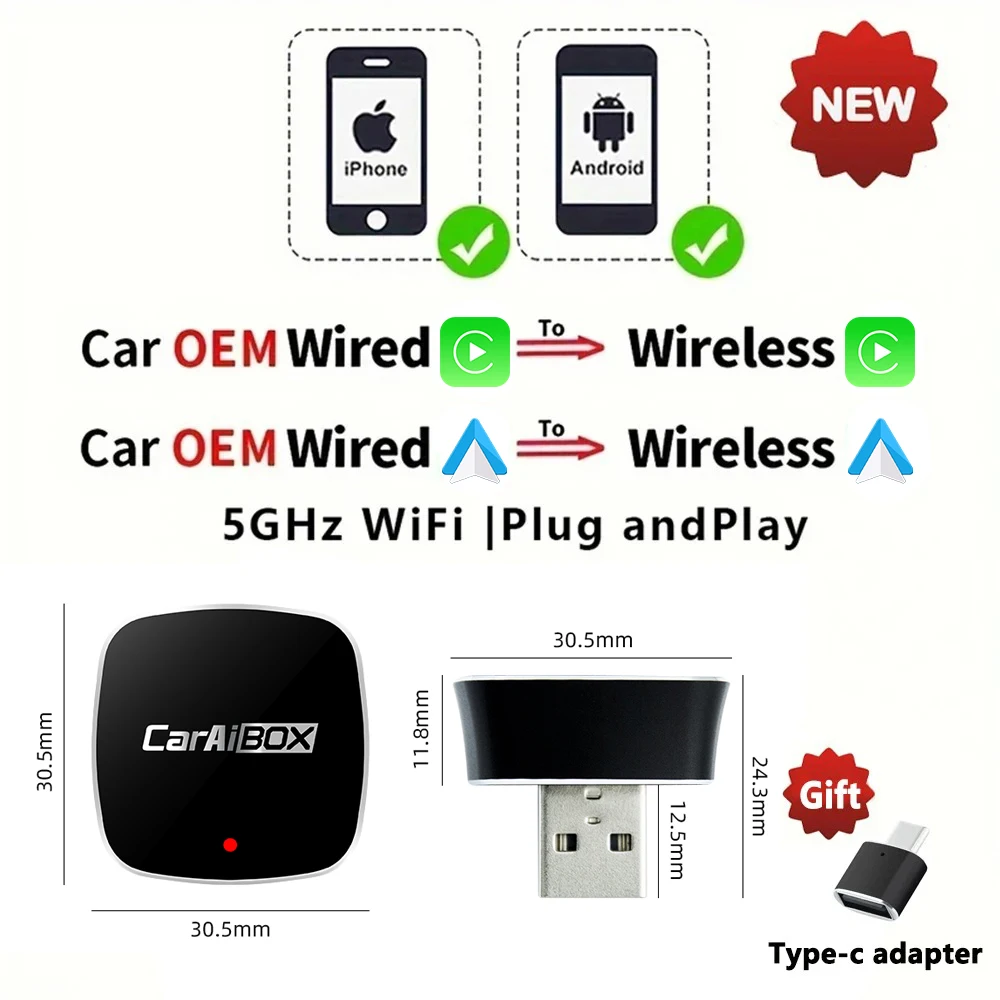 Беспроводной адаптер CarAiBOX CarPlay, ключ CarPlay с USB Plug and Play, автоматическое подключение телефона Smart Link для CarPlay
Беспроводной адаптер CarAiBOX CarPlay, ключ CarPlay с USB Plug and Play, автоматическое подключение телефона Smart Link для CarPlay