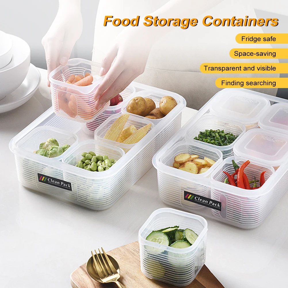 

Контейнеры для хранения пищевых продуктов с крышками, герметичный пластиковый контейнер для хранения, многоразовый органайзер для сохранения свежести рыбы, мяса, фруктов, овощей