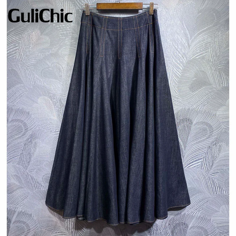 7.6 GuliChic Women High Quality Temperament Fashion High Waist Folds Big Swing Denim Skirt
7.6 GuliChic Women High Quality Temperament Fashion High Waist Folds Big Swing Denim Skirt