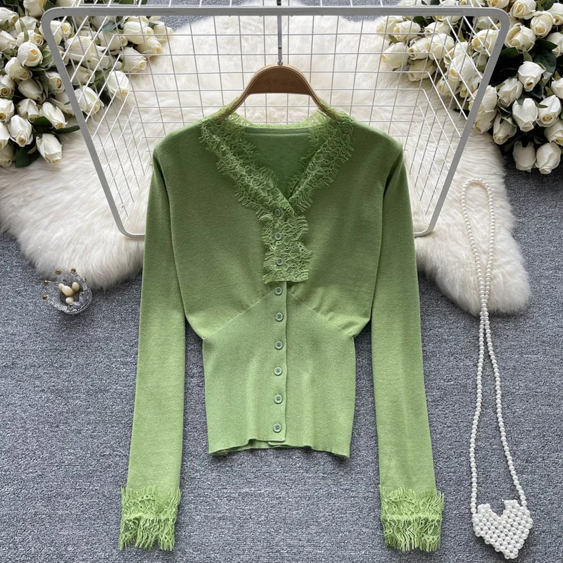 French Knit Chic Sweater Lace Women Single Breasted Sweaters Pullover Tops Female Casual Ladies V Neck Slim Clothes Dropshipping
French Knit Chic Sweater Lace Women Single Breasted Sweaters Pullover Tops Female Casual Ladies V Neck Slim Clothes Dropshipping