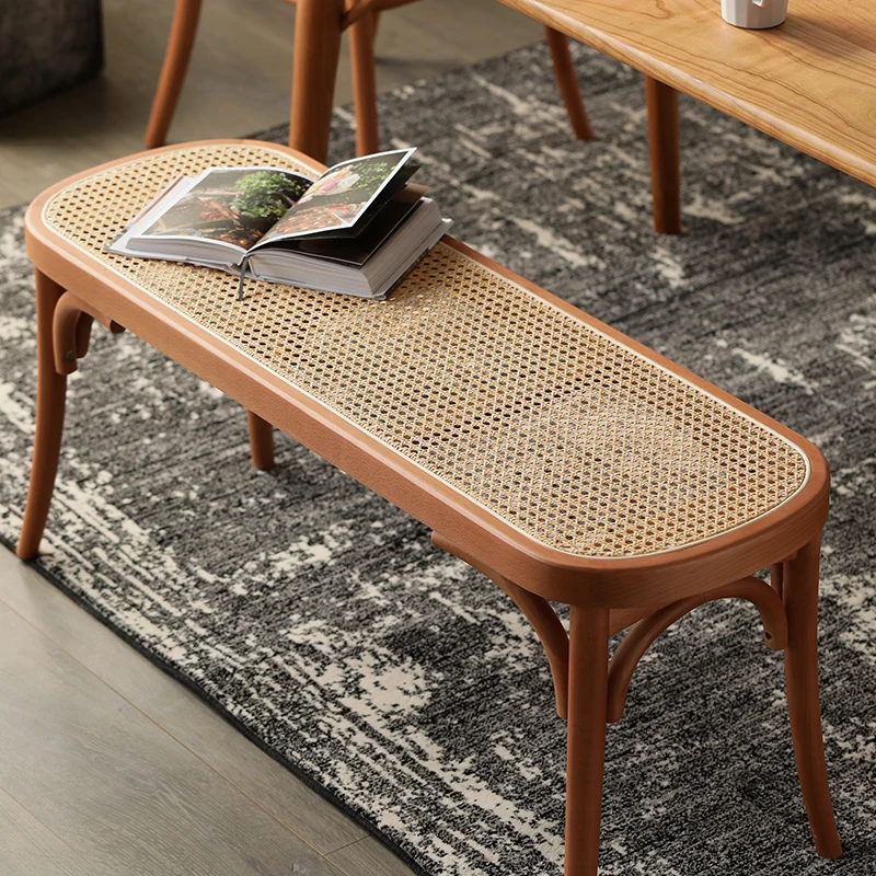 Household solid wood rattan long stool at the door to change shoes stool long couch solid wood Nordic medieval porch bedroom 
Household solid wood rattan long stool at the door to change shoes stool long couch solid wood Nordic medieval porch bedroom