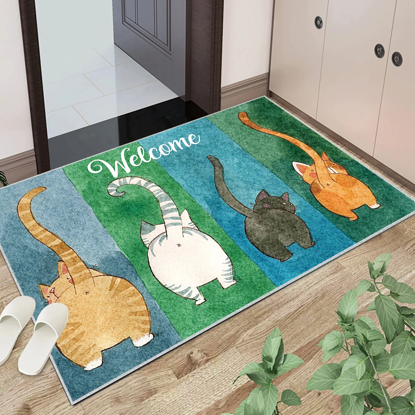 

60*40cm Cartoon Cat Welcome Doormats Cute Living Room Carpets Home Decor Kitchen Bathroom Non-slip Mats Door Entrance Doormats