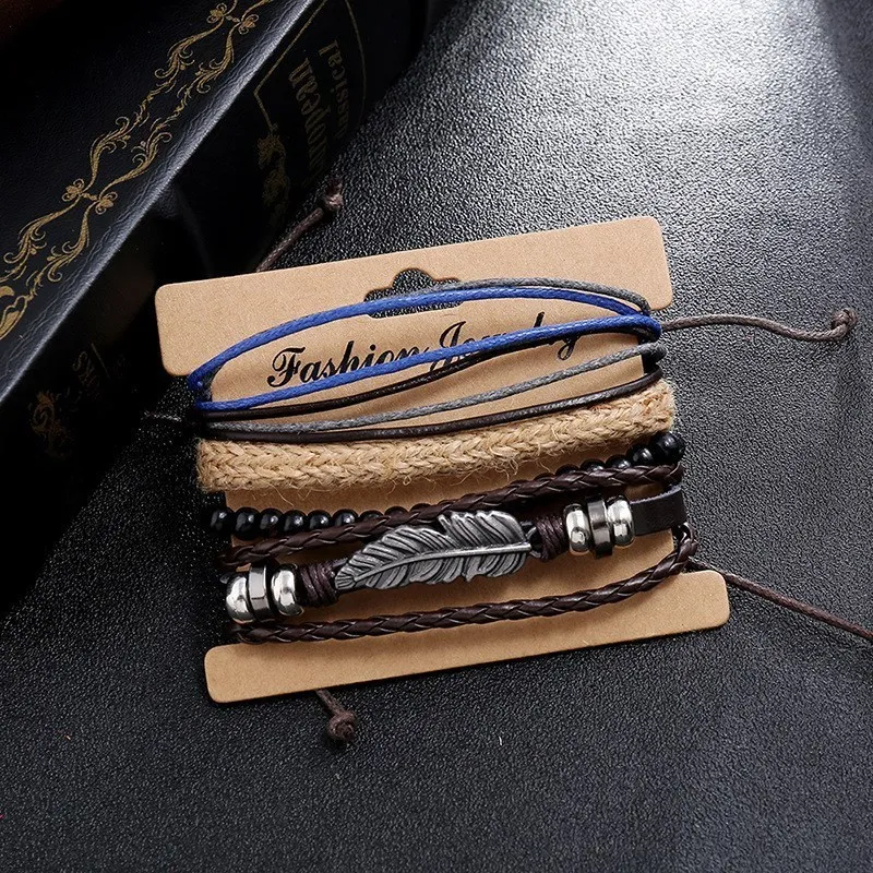 Spotify Bracelet for Men High Quantity Accessories Vintage Leaf Cowhide Suit Multi-layer Twine Woven Men's Bracelet
Spotify Bracelet for Men High Quantity Accessories Vintage Leaf Cowhide Suit Multi-layer Twine Woven Men's Bracelet