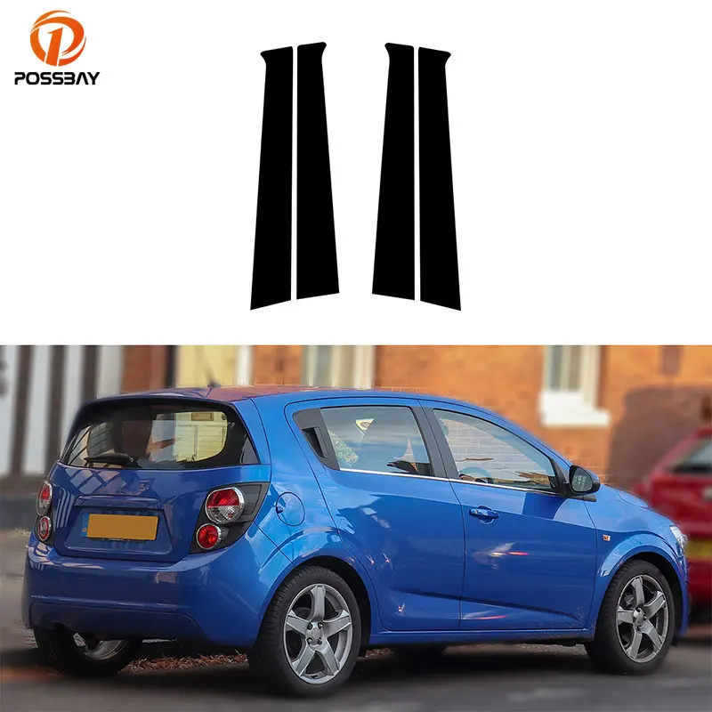 

4pcs Glossy Black Car Pillar Posts Door Window Trim Cover Stickers for Chevrolet Aveo Hatchback 2011 2012 2013 2014 2015