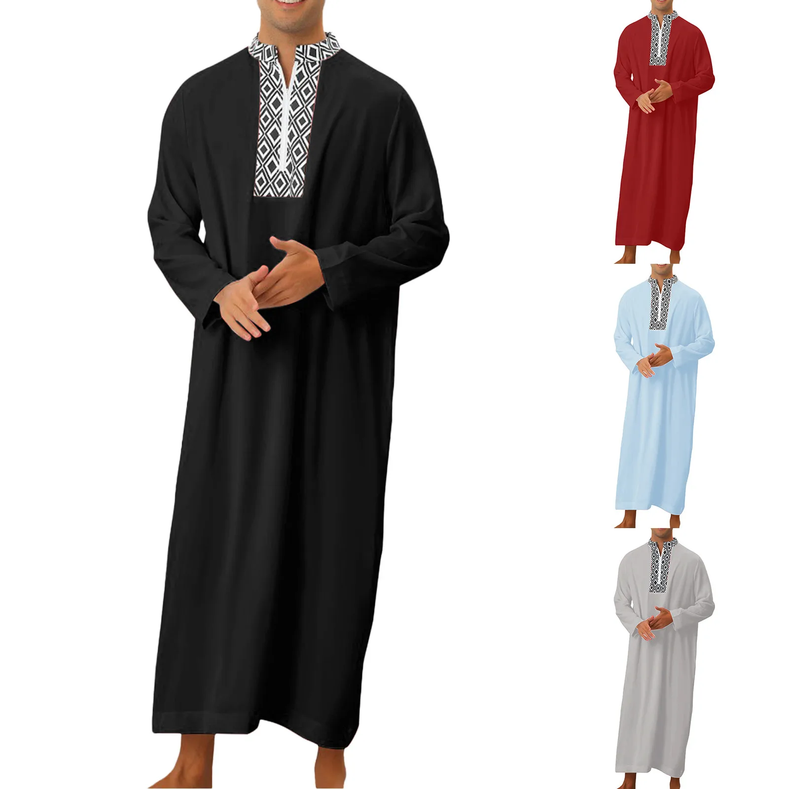 Mens Muslim Arabia Casual Long Sleeve Pocket Loose Robe Shirt Muslim Robe Plaid Printing Beach Streetwear 
Mens Muslim Arabia Casual Long Sleeve Pocket Loose Robe Shirt Muslim Robe Plaid Printing Beach Streetwear