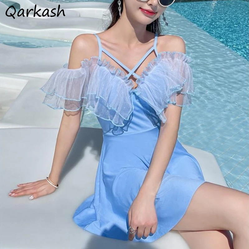 

Cover-ups Women Patchwork Sexy A-line Ulzzang Female Beach Style High Waist Simple Elegant Design Vacation Summer Ins Swimsuit