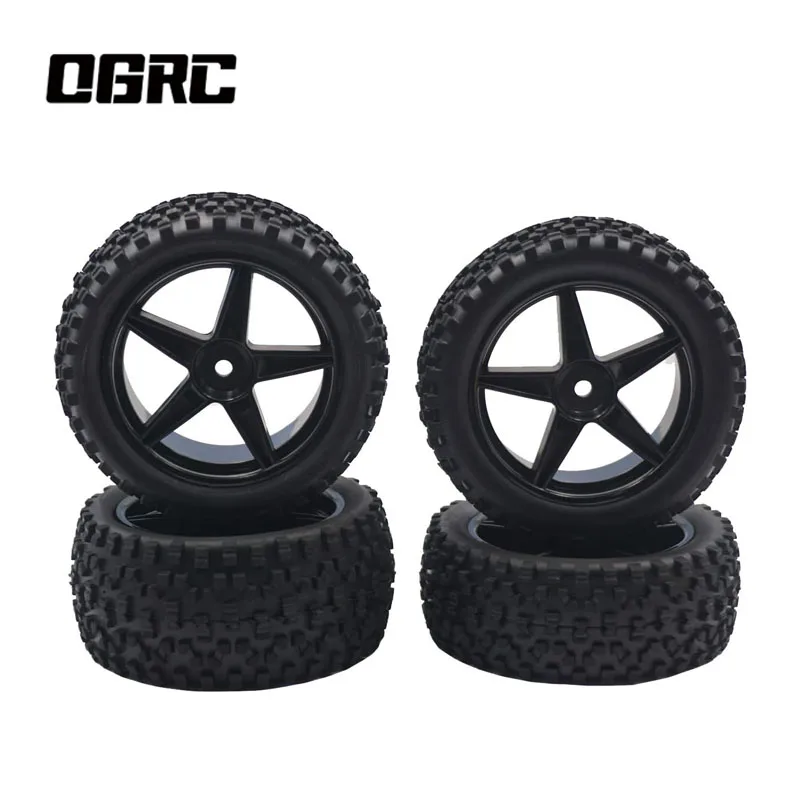 

4Pack OGRC 12mm Hex Wheel 5 Spoke Rims Tires Front Rear Tyre with Sponge 88mm/3.46" for 1/10 RC Off-Road Car Truck Monster Buggy