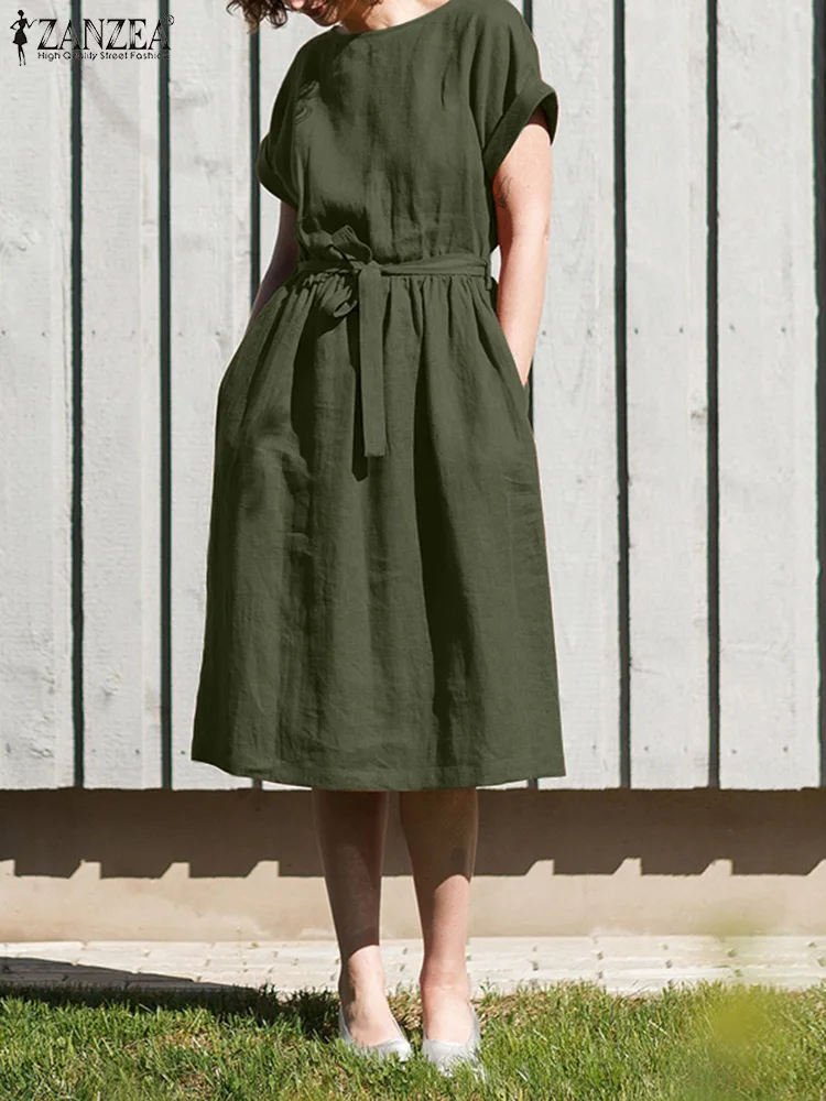 ZANZEA Summer Knee-length Sundress Fashion Women O Neck Short Sleeve Solid Dress Elegant Office A-line Vestidos Party Dresses
ZANZEA Summer Knee-length Sundress Fashion Women O Neck Short Sleeve Solid Dress Elegant Office A-line Vestidos Party Dresses
