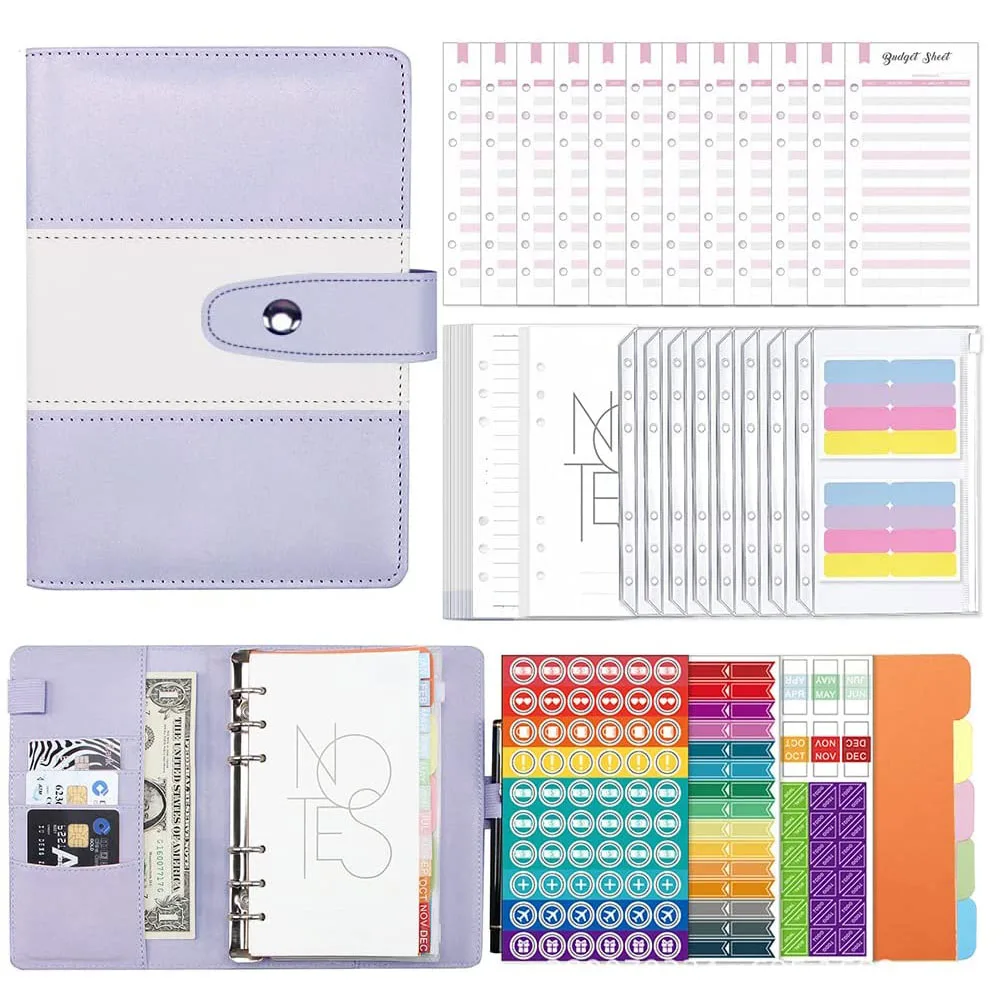 A6 PU Leather Notebook Budget Binder,Refillable 6 Ring Money Saving Loose Leaf Bag Cash EnvelopeS for Planner Personal Organizer
A6 PU Leather Notebook Budget Binder,Refillable 6 Ring Money Saving Loose Leaf Bag Cash EnvelopeS for Planner Personal Organizer