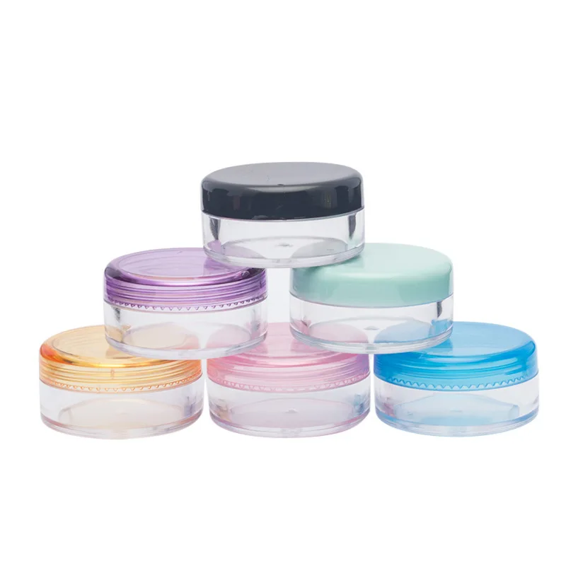 

50pcs/Lot 3g PS Cosmetic Empty Jar Pot Makeup Face Cream Container Bottle 5g Colorful Plastic Round Multicolour lid Sample Jar