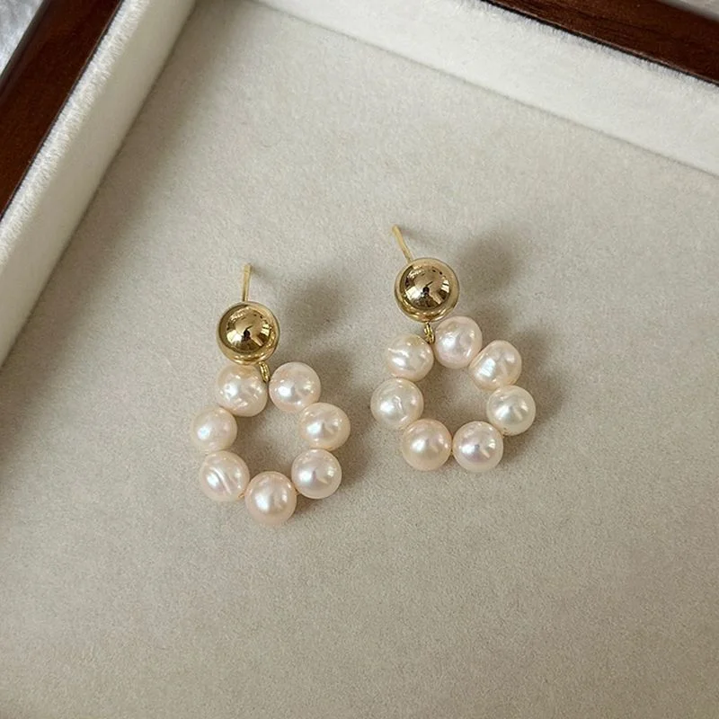 

Minar Elegant Real Freshwater Pearl Drop Earrings for Women 14K Gold Plating Copper Beads Strand Hanging Earring Wedding Jewelry