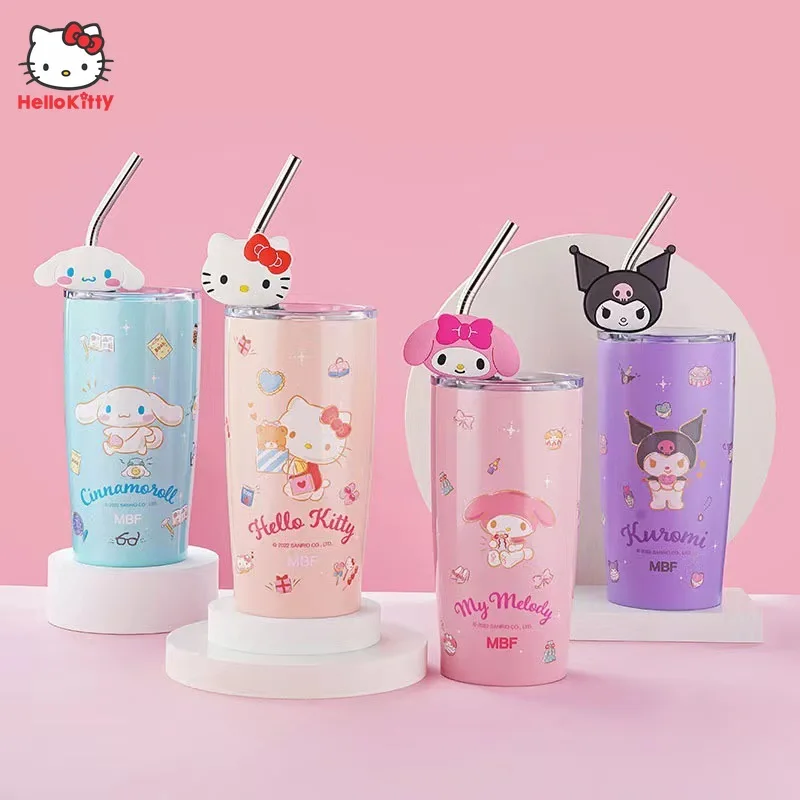 

Kawaii Sanrio Thermos Water Cup Anime My Melody Cinnamoroll Kuromi Stainless Drinking Cartoon Straw Cup with Lid Juice Cup Gift