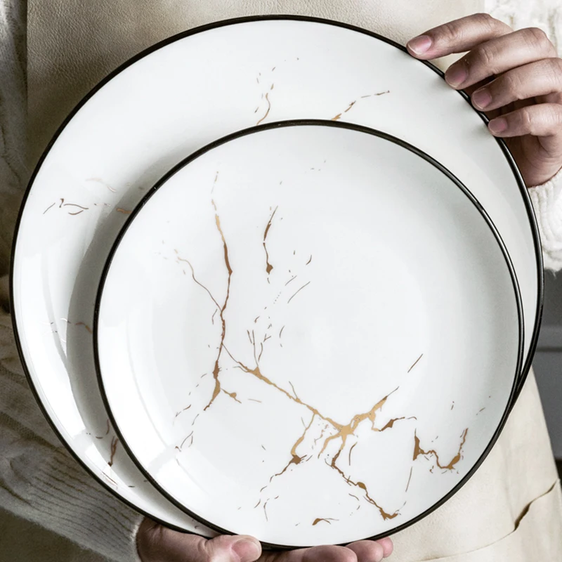 Black Border Ceramic Plate Creative Marble Dinner Plates Nordic Round Dessert Dishes Household Tableware Platos De Cena
Black Border Ceramic Plate Creative Marble Dinner Plates Nordic Round Dessert Dishes Household Tableware Platos De Cena