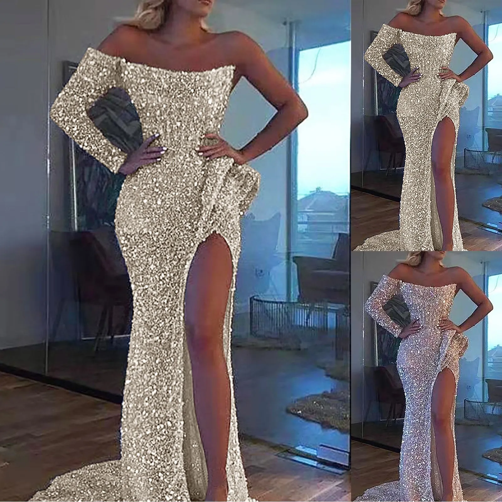 Captains Dinner Dress Women Dress Sexy One Line Shoulder Mop Sequined Banquet Evening Gown Party Night Club Dresses
Captains Dinner Dress Women Dress Sexy One Line Shoulder Mop Sequined Banquet Evening Gown Party Night Club Dresses