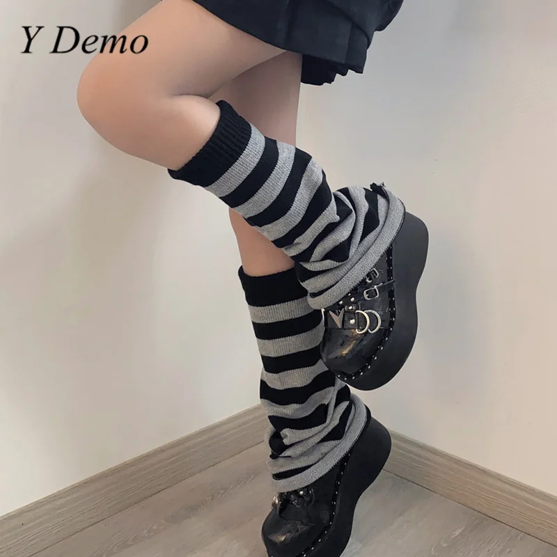 

Y Demo Y2k Casual Striped Flare Leg Warmers Women Stretchy Knee-high Boots Cover Socks