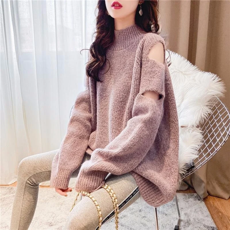 Autumn And Winter New Half Turtleneck Sweater Women's Loose Lazy Style Off-the-shoulder Sexy Female Knitted Pullover Ropa Mujer
Autumn And Winter New Half Turtleneck Sweater Women's Loose Lazy Style Off-the-shoulder Sexy Female Knitted Pullover Ropa Mujer