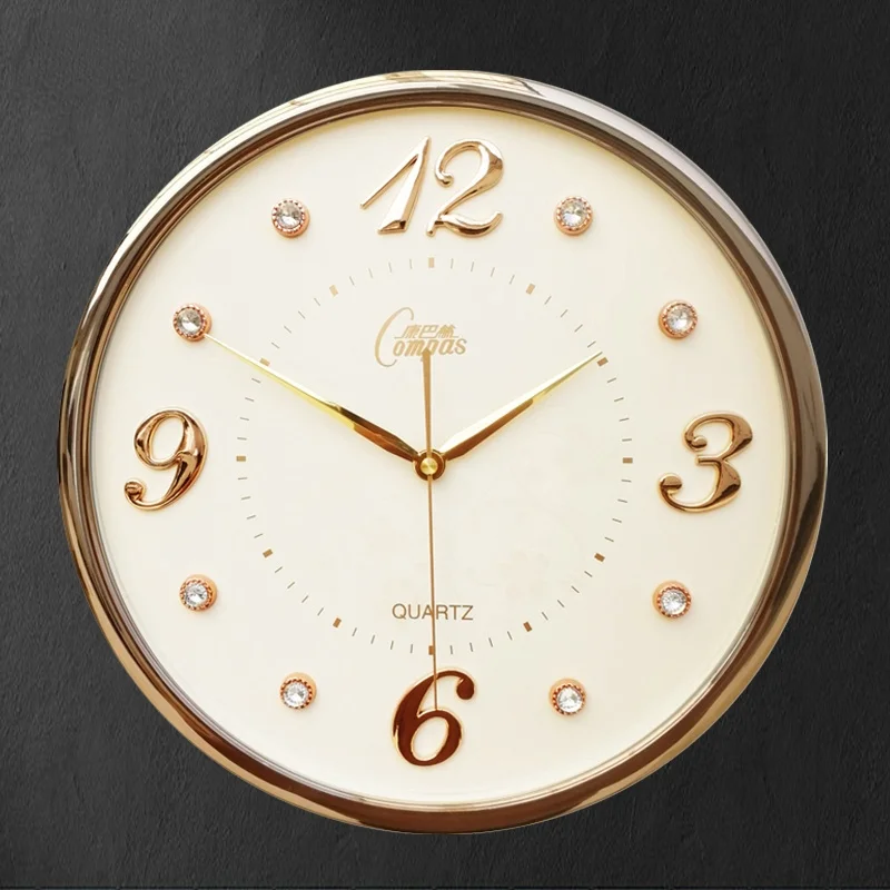 

14-inch light luxury round wall clock creative trend sweeping movement mute wall hanging glass personality living room 35X35CM
