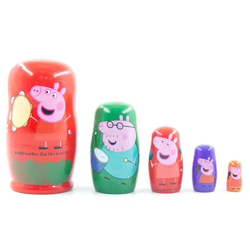 

Peppa Pig Matryoshka Chinese Style Cartoon Internet Celebrity George Pig Mummy Pig Daddy Pig Log Five-layer Children's Toy Gift
