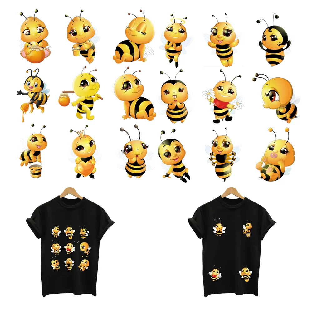 

9Pcs/Lot Free Shipping Cute Bee Animals Ironing Thermoadhesive Patches For Children's Clothes Heat Transfer Stickers Iron On DIY