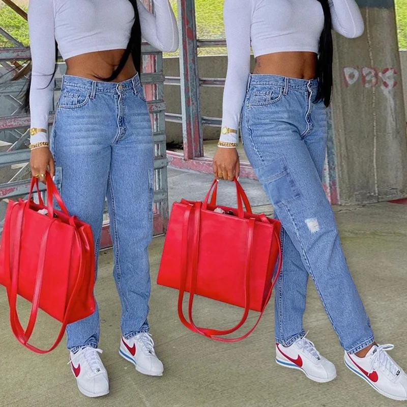 Women Jeans Streetwear Vintage Jeans Summer Solid Ripped Pocket Jeans Women Button High Waist Denim Straight-Leg Pants Trousers
Women Jeans Streetwear Vintage Jeans Summer Solid Ripped Pocket Jeans Women Button High Waist Denim Straight-Leg Pants Trousers