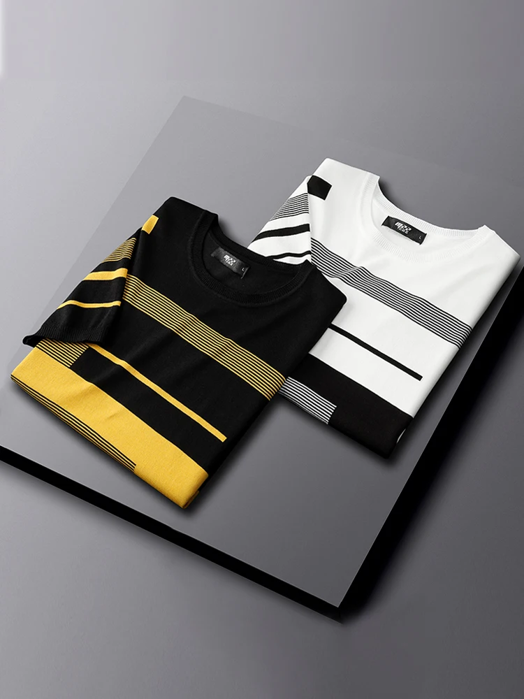 2022 Summer Men Striped Tops & Tees Ice Silk Quick Dry Slim T-shirt Knitted Breathable Top Tees Fashion O Neck Tee Shirt S36
2022 Summer Men Striped Tops & Tees Ice Silk Quick Dry Slim T-shirt Knitted Breathable Top Tees Fashion O Neck Tee Shirt S36