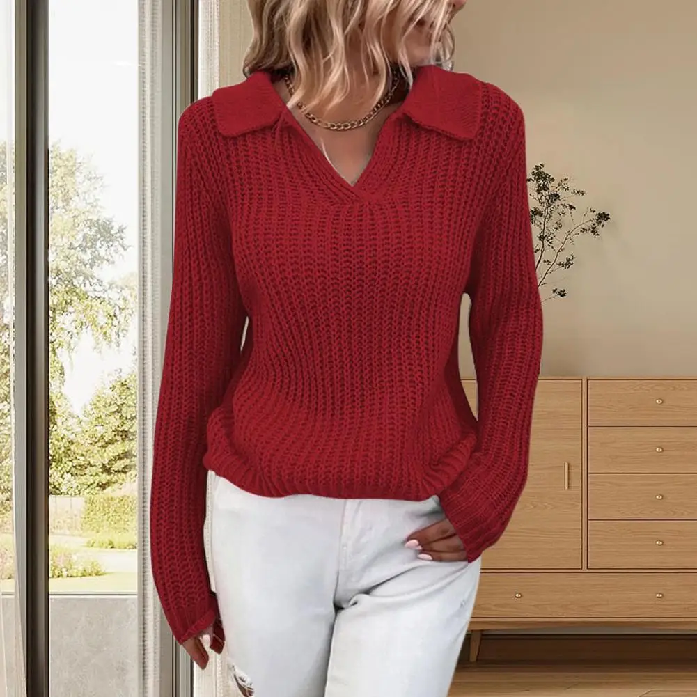 pullover V Neck Turn-Down Collar Long Sleeve Knitted Sweater Autumn Winter Solid Color Slim Sweater Jumper Female sweaters
pullover V Neck Turn-Down Collar Long Sleeve Knitted Sweater Autumn Winter Solid Color Slim Sweater Jumper Female sweaters
