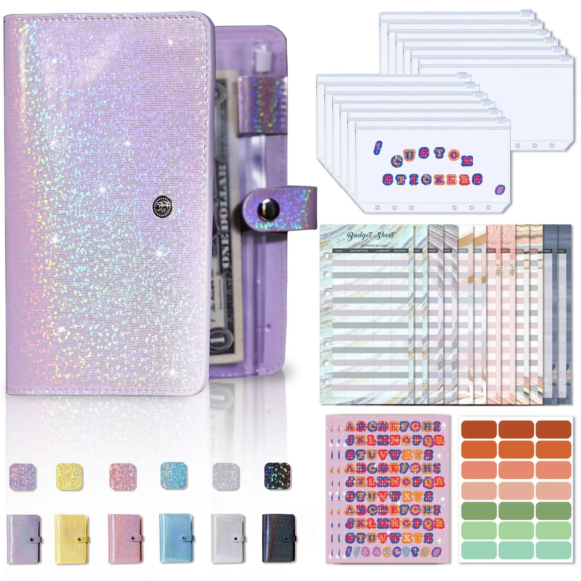 Glitter Budget Planner Organizer Notebook Loose leaf Cover Binder with Zipper Cash Envelopes and Budget Sheets financial plan
Glitter Budget Planner Organizer Notebook Loose leaf Cover Binder with Zipper Cash Envelopes and Budget Sheets financial plan