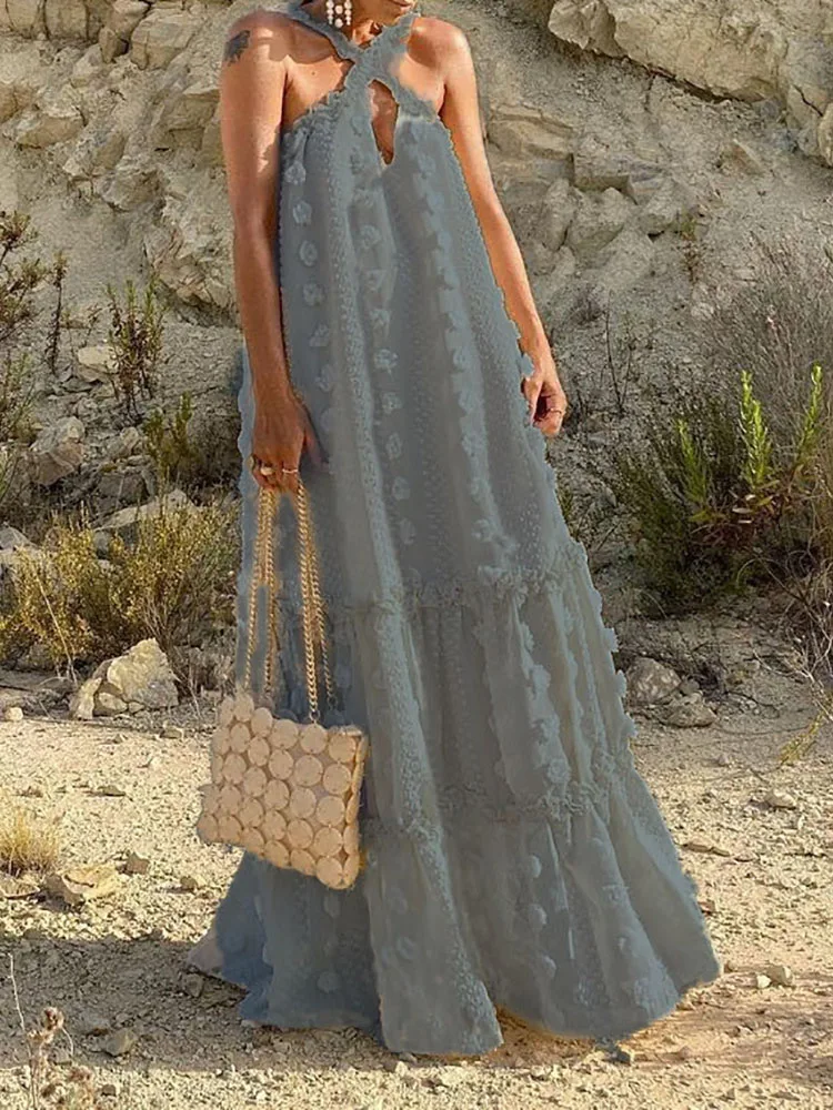 Women Casual Loose V Neck Patchwork Dress Summer Solid Bohemian Sleeveless Long Dress Elegant Femme Beach Ruffles Maxi Dresses
Women Casual Loose V Neck Patchwork Dress Summer Solid Bohemian Sleeveless Long Dress Elegant Femme Beach Ruffles Maxi Dresses