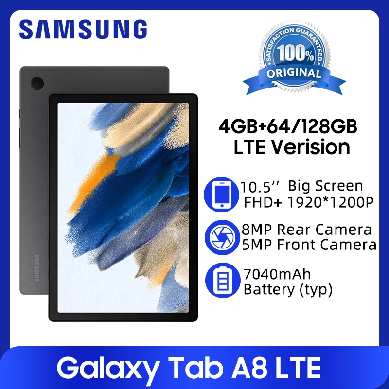 

Samsung Galaxy Tab A8 Tablet LTE 4GB 64GB Unisoc T618 Octa Core 10.5'' Screen Android Tablet 7040mAh Battery 8MP Camera Tablet