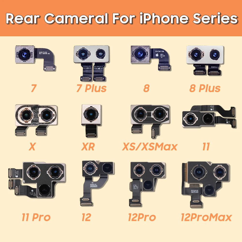

Rear Camera For iPhone 7 7plus 8 8plus X XR XS 11 11Pro12 12Pro Large Rear Camera Flexible Cable Replacement For iPhone X camera