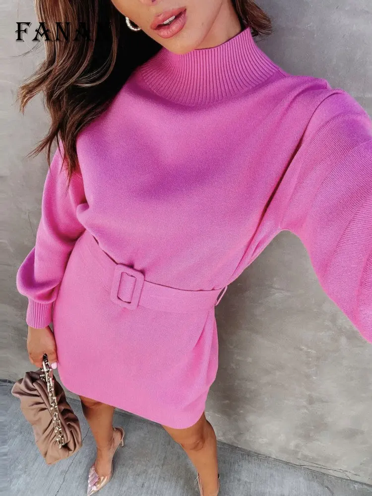 Turtleneck Sweater Dress for Women 2022 Fall Winter Elegant Long Sleeve Mini Knitted Dress with Belt Pink Christmas Party Outfit
Turtleneck Sweater Dress for Women 2022 Fall Winter Elegant Long Sleeve Mini Knitted Dress with Belt Pink Christmas Party Outfit