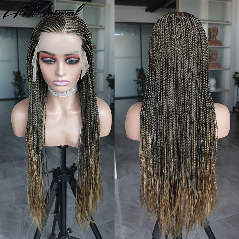 

Synthetic Long Braided Lace Front Wigs Cornrow Braids Ombre Color 27 613 Blonde Afro Braid 13x6 Lace Frontal Wig For Black Women