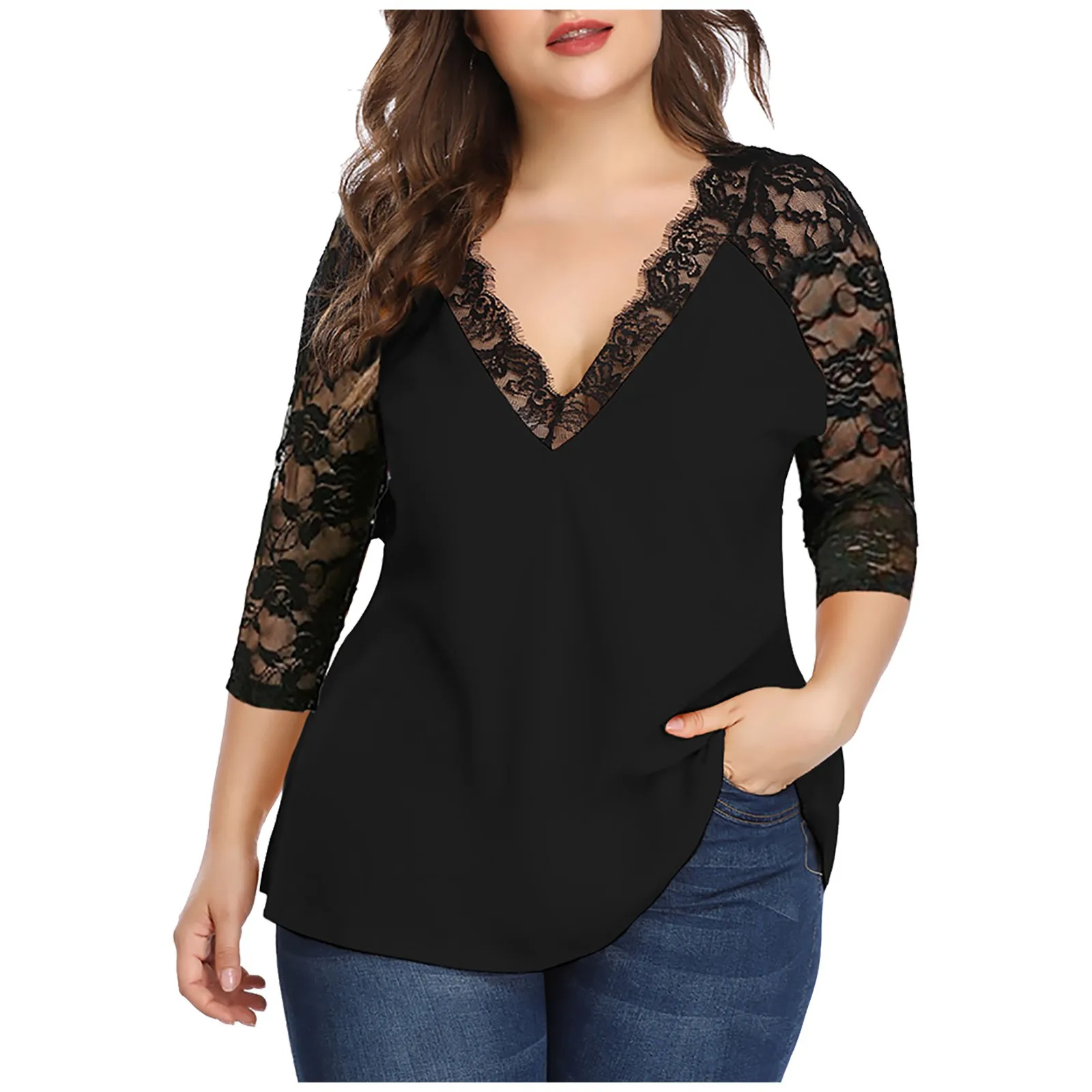 Plus Size T-Shirts Women Fashion Plus Size Chiffon V-Neck Lace Patchwork 3/4 Sleeve Tops England Style Retro Fashion T-Shirts
Plus Size T-Shirts Women Fashion Plus Size Chiffon V-Neck Lace Patchwork 3/4 Sleeve Tops England Style Retro Fashion T-Shirts