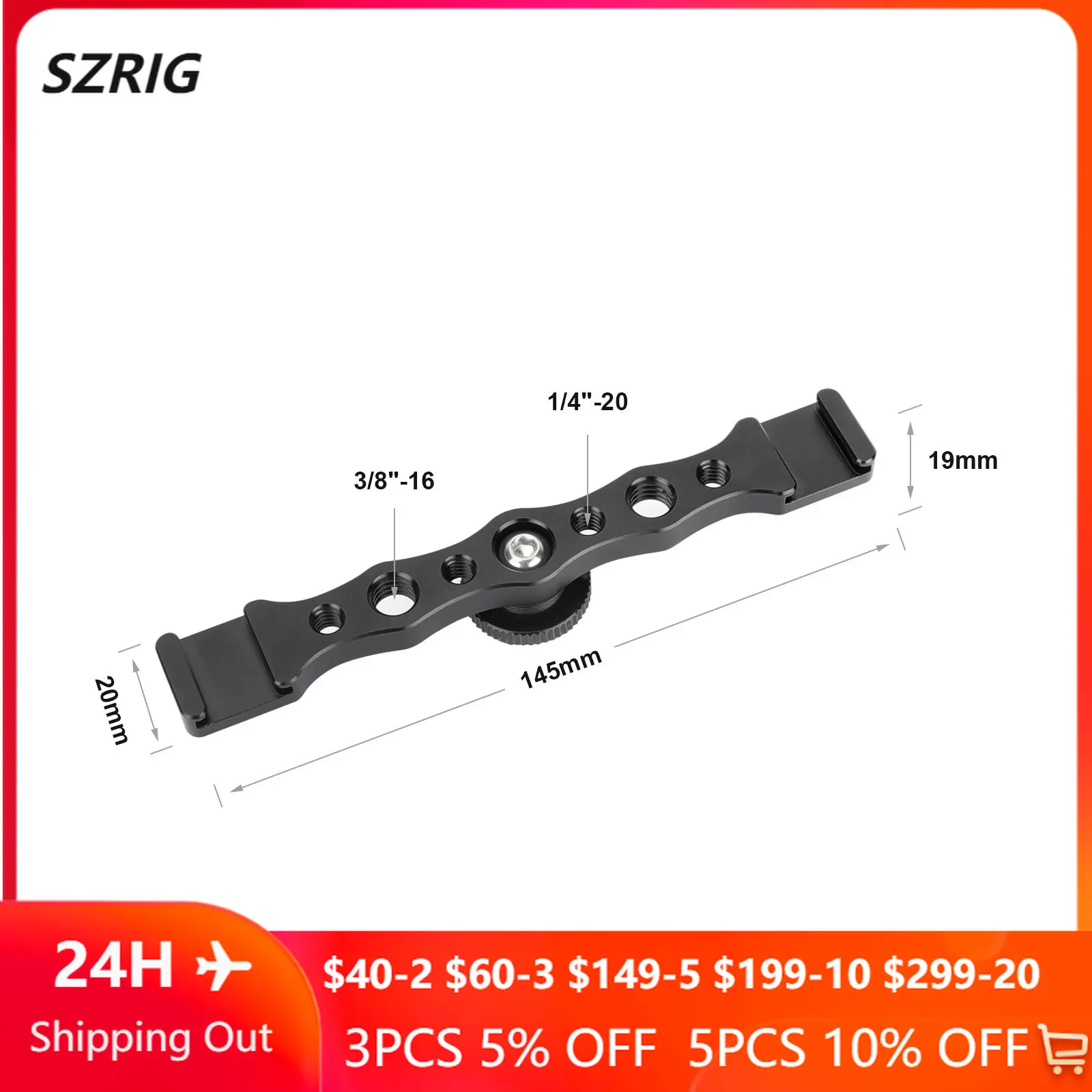SZRIG Double End Hot Shoe Mount Support NATO Rail with 1/4" & 3/8" Thread Holes For Photo Studio
SZRIG Double End Hot Shoe Mount Support NATO Rail with 1/4" & 3/8" Thread Holes For Photo Studio