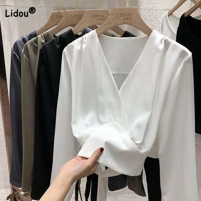 Stylish Women's Clothing V-Neck Solid Color Spring Waist Fit Short T-shirt French Back Bow Design Long Sleeve Pullover Tops
Stylish Women's Clothing V-Neck Solid Color Spring Waist Fit Short T-shirt French Back Bow Design Long Sleeve Pullover Tops