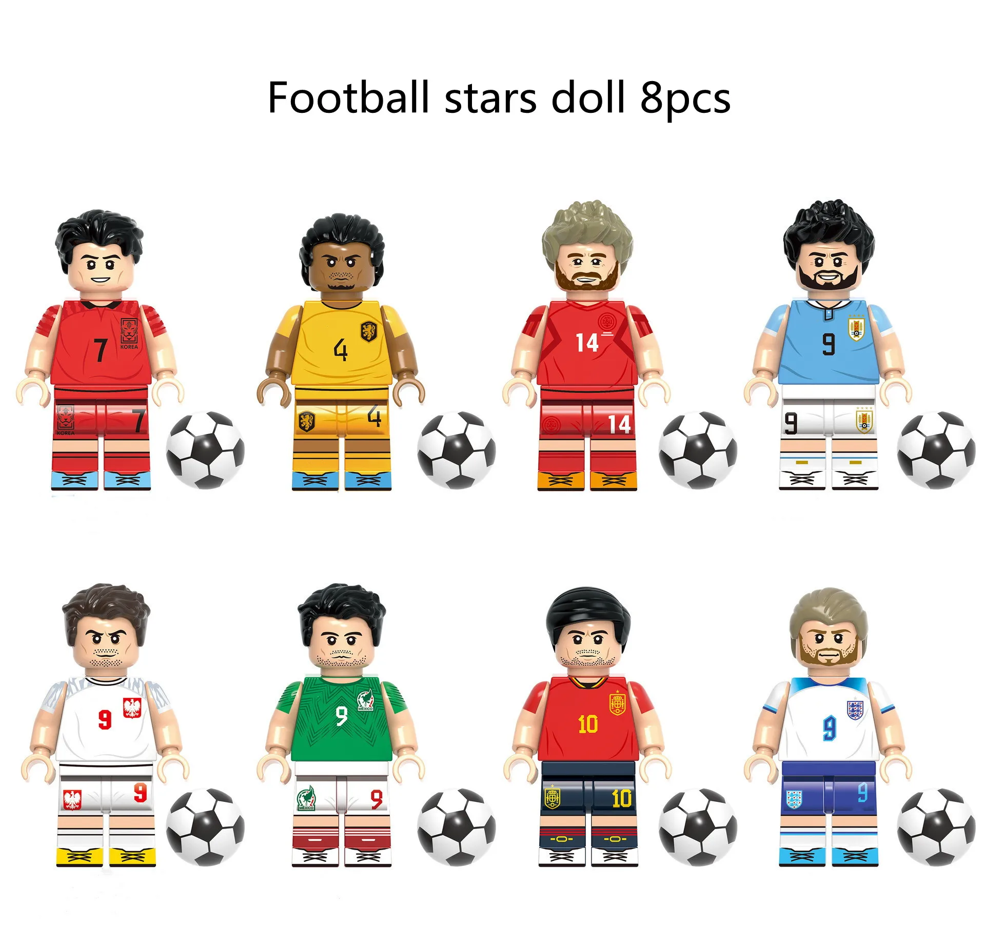 New 8pcs Football Stars Sports Characters Soccer Doll Action Figure Small Particles Building Blocks Assemble Model Toys Ornament
New 8pcs Football Stars Sports Characters Soccer Doll Action Figure Small Particles Building Blocks Assemble Model Toys Ornament