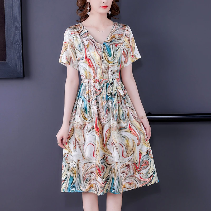 Women Print Natural Silk V-Neck Sexy Midi Dress 2023 Elegant Bodycon Party Vestidos Summer Korean Vintage Short Sleeve Dresses
Women Print Natural Silk V-Neck Sexy Midi Dress 2023 Elegant Bodycon Party Vestidos Summer Korean Vintage Short Sleeve Dresses