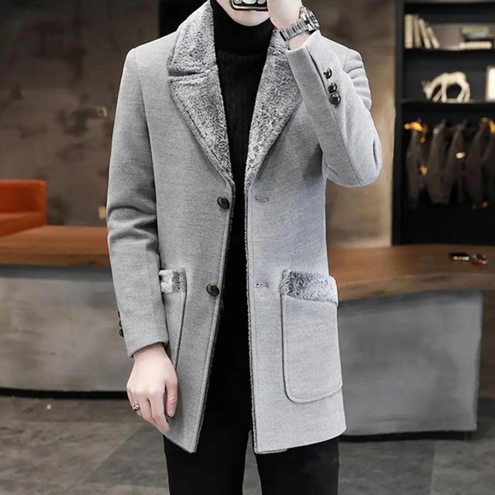 Men Business Jacket Medium Length Single-breasted Solid Color Plush Collar Autumn Winter Woolen Coat Windbreaker Streetwear
Men Business Jacket Medium Length Single-breasted Solid Color Plush Collar Autumn Winter Woolen Coat Windbreaker Streetwear