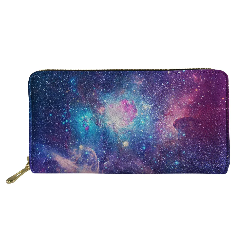 

Multicolored Starry Sky Design Long Wallet Personalized Customized Zipper Clutch Bag Waterproof Lightweight Portomonee Unisex