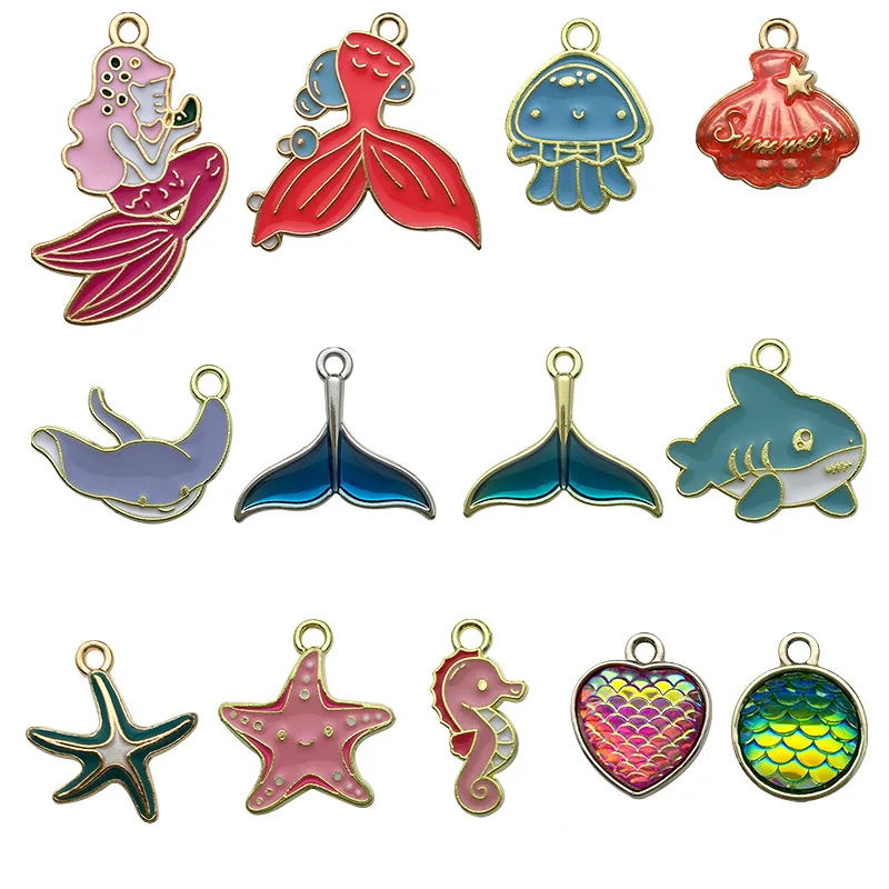 

10Pcs Ocean Style Enamel Cute Starfish Mermaid Tail Sea Shell Charms Pendants for Anklet Bracelet Necklace Jewelry DIY Findings