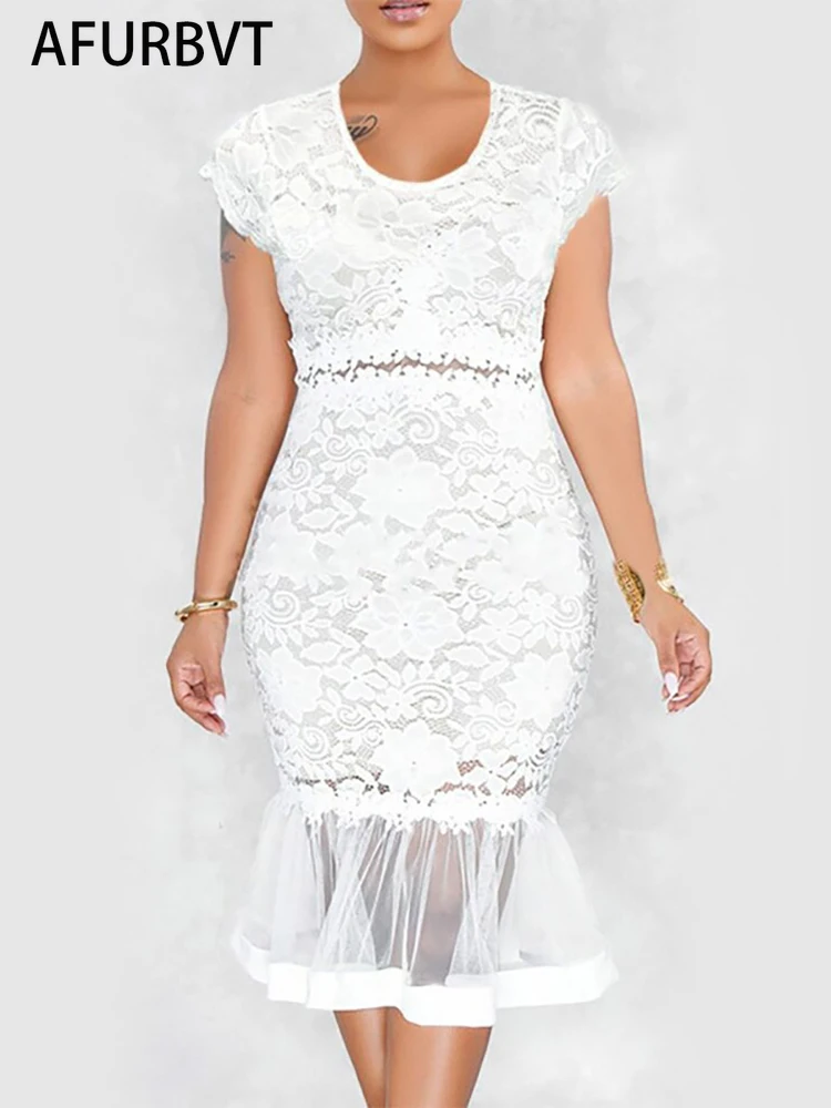 Fashion Designer Summer Women's Dress Short Sleeve Patchwork Lace Ruffles Elegant Party Slim Pencil Midi Bodycon Dresses
Fashion Designer Summer Women's Dress Short Sleeve Patchwork Lace Ruffles Elegant Party Slim Pencil Midi Bodycon Dresses