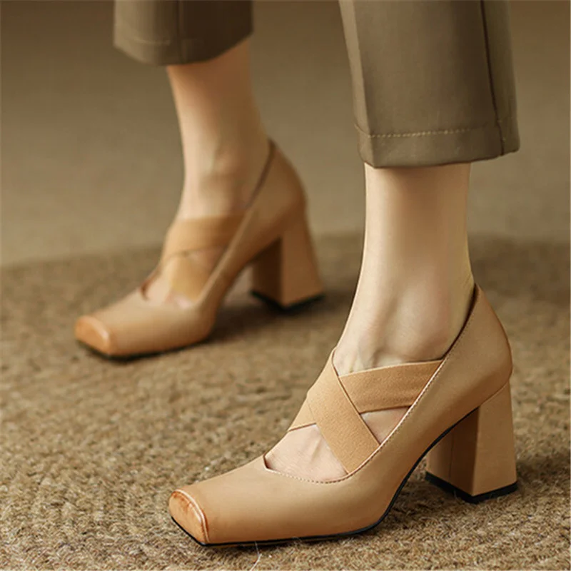 LeShion Of Chanmeb Handmade Genuine Leather Pumps Women Cross Elastic Band Chunky High Heels Shoes Ladies Retro Square Toe Pumps
LeShion Of Chanmeb Handmade Genuine Leather Pumps Women Cross Elastic Band Chunky High Heels Shoes Ladies Retro Square Toe Pumps