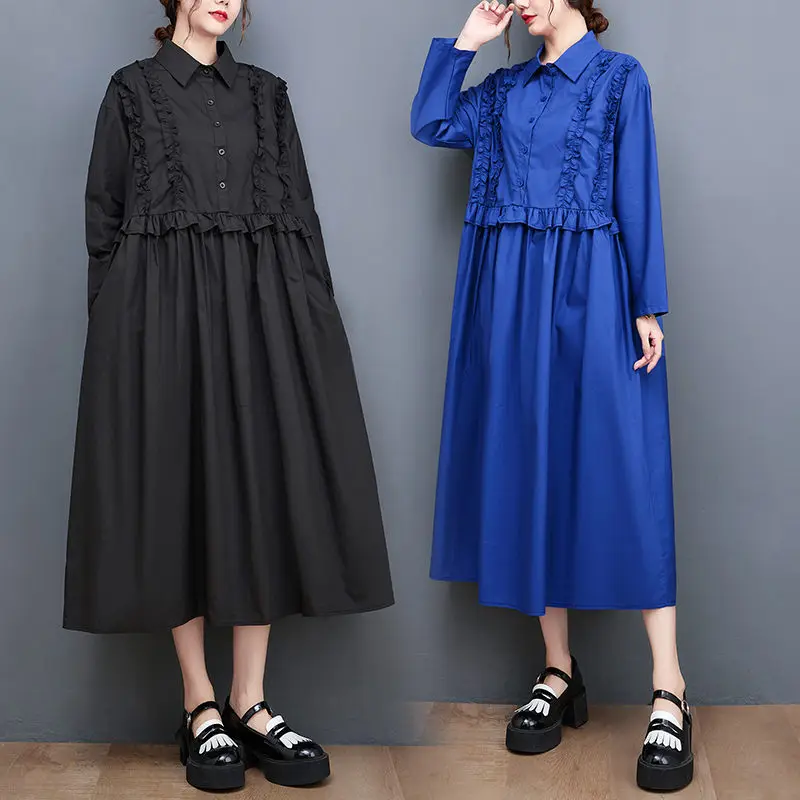 Large Size Women's Clothing 2022 Autumn Loose Long Sleeve Stitching Mid-Length Single Breasted Casual Shirt Dress h2271
Large Size Women's Clothing 2022 Autumn Loose Long Sleeve Stitching Mid-Length Single Breasted Casual Shirt Dress h2271